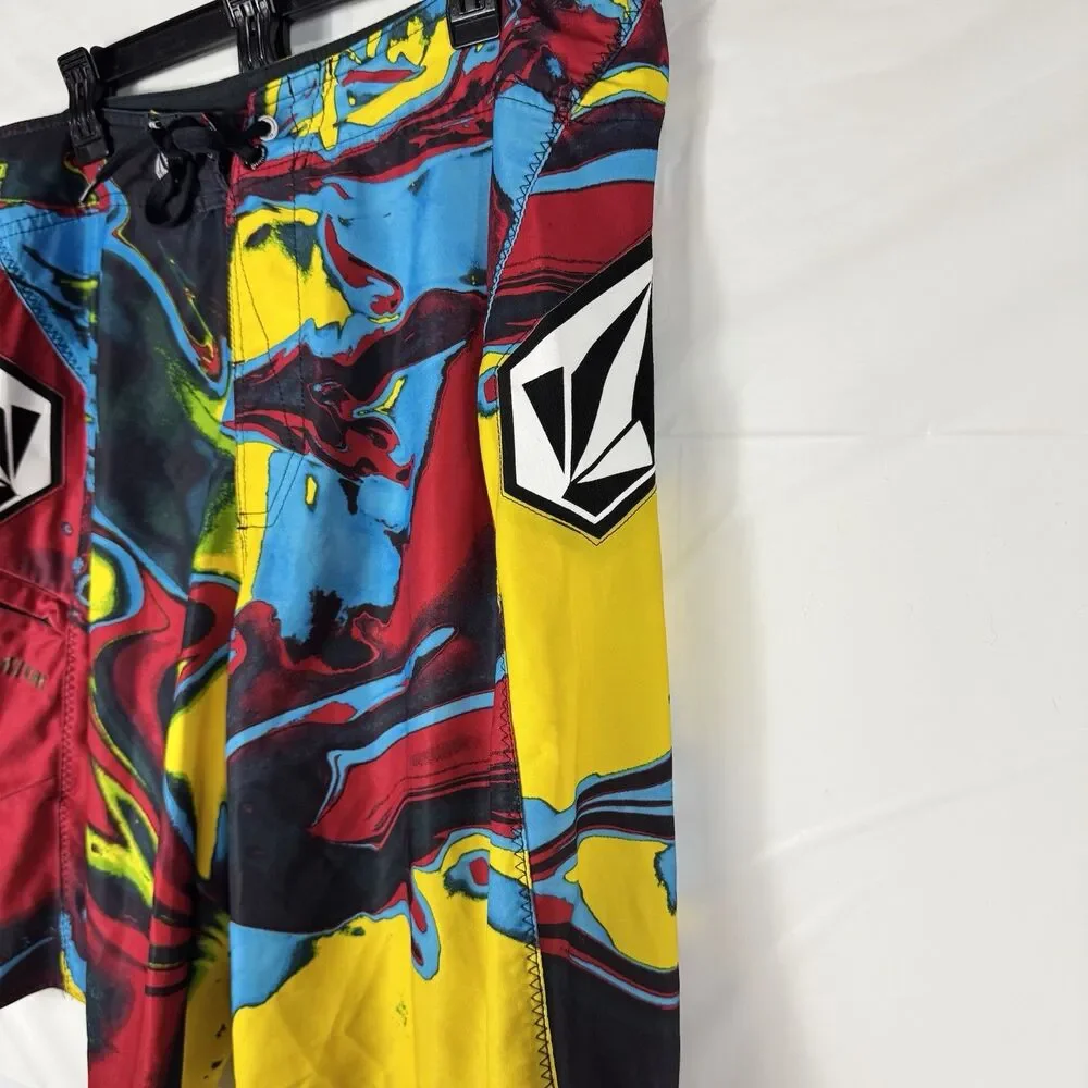 Volcom Annihilator Paintwash Board Shorts Size 36 Swim Trunks Y2K Abstract